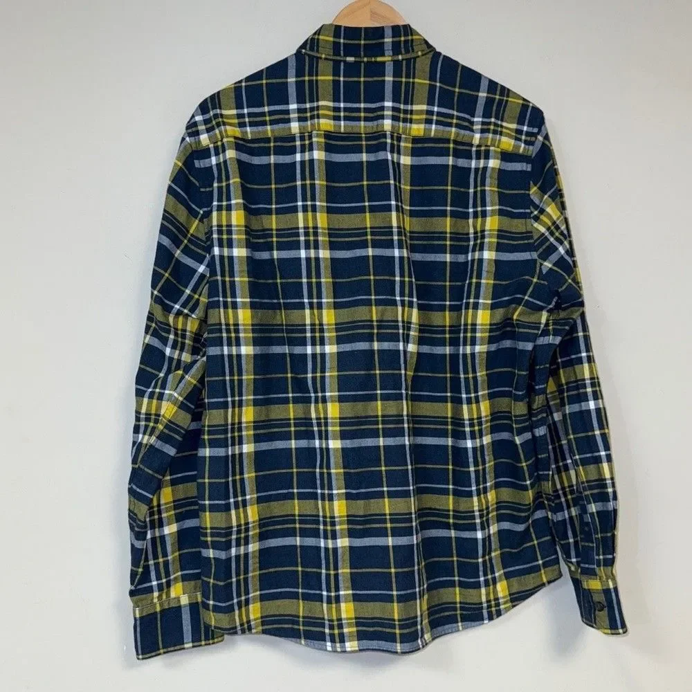 BANANA REPUBLIC Plaid Button Down Shirt Mens Medium Flannel Untucked Slim Blue